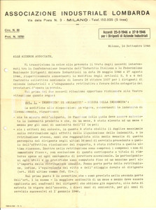 Documento originale, autentico 1946 MILANO Associazione Industriale Lombarda  Lettera contratto collettivo 1
