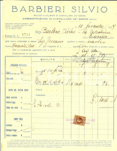 Documento originale, autentico 1937 CASTELLARO DE  GIORGI Molino Silvio BARBIERI  Fattura per farina 1