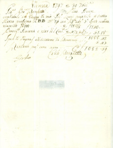 Documento originale, autentico 1797 VIENNA Giovanni Pietro BORGHETTI Fattura per vendite e provvigione 1