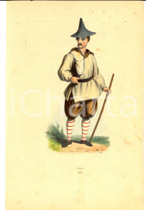 Stampa, bozzetto originale 1843 COSTUME ASIA CorÃ©en / Coreano Stampa inc. LISBET 16x24 cm 1