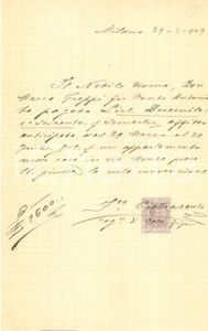 Documento originale, autentico 1909 MILANO Amministrazione FRIGERIO e BETHLEM Nobile Marco GREPPI paga affitto 1