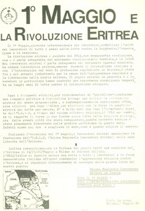Documento originale, autentico 1980 MILANO 1Â° Maggio e la Rivoluzione Eritrea Volantino ciclostilato 1