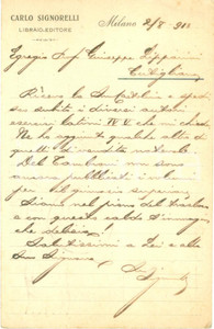 Autografo originale 1913 MILANO Editore Carlo SIGNORELLI invia gli autori latini AUTOGRAFO 1
