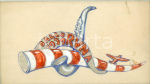 Stampa, bozzetto originale 1936 MILANO Ballo dell Aviazione RUNA Bozzetto disegnato A MANO per medaglia 1