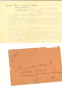 Manoscritto, lettera originale 1945 MESAGNE BR Ospedale Militare  Carlo BELLINI allestisce 400 posti letto 1