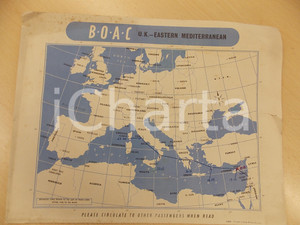 Materiale pubblicitario d’epoca 1955 BOAC UK  Eastern Mediterranean  Flight plan BAHREINLONDON 33x26 cm 1