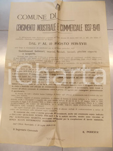 Documento originale, autentico 1939 PAVIA CENSIMENTO INDUSTRIALE per stabilimenti balneari e piscine Manifesto 1