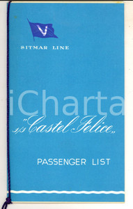 Materiale pubblicitario d’epoca 1956 SITMAR LINE S/S CASTEL FELICE Passenger list MONTREALSOUTHAMPTON 1