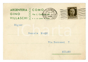 Cartolina originale da collezione 1941 COMO Argenteria Gino VILLASCHI Cartolina intestata per preventivo 1