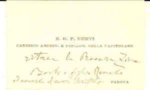 Autografo originale 1905 PADOVA  Biglietto D. G. P. BERTI bibliotecario Capitolare AUTOGRAFO 1