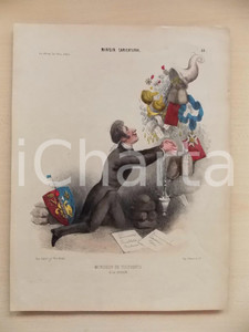 Stampa, bozzetto originale 1840 PARIS MIROIR CARICATURAL Monsieur de Tousvents Plate 48 LA MODE 26x34 cm 1