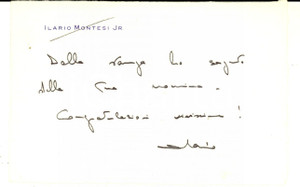 Autografo originale 1970 ca PADOVA Biglietto congratulazioni Ilario MONTESI jr  Autografo 1