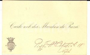 Oggetto da collezione cartaceo 1910 ca NAPOLI Biglietto da visita marchese Carlo de  PREZII  Autografo 1