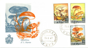 Materiale pubblicitario d’epoca 1967 REPUBBLICA SAN MARINO Varietà di FUNGHI con annullo BUSTA PRIMO GIORNO 1