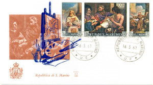 Materiale pubblicitario d’epoca 1967 REPUBBLICA SAN MARINO Dipinti a tema religioso annullo BUSTA PRIMO GIORNO 1