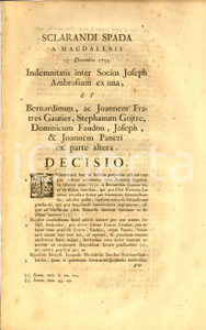 Documento originale, autentico 1779 GENOVA Fratelli GAUTIER e Dominique FAUDON vs socio Giuseppe AMBROSIO 1