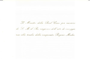 Documento originale, autentico 1940 ca ROMA Omaggio alla tomba della Regina MARGHERITA DI SAVOIA Biglietto 1