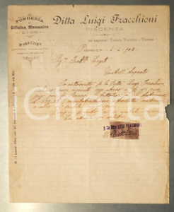 Documento originale, autentico 1902 PIACENZA Ditta Luigi FRACCHIONI riscuote assegno Banca CATTOLICA 1