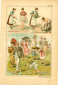 Stampa, bozzetto originale 1895 ca Friedrich Eduard BILZ Naturheilverfahren A piedi nudi nel parco STAMPA 1