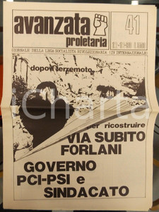 Giornale, rivista storica 1980 AVANZATA PROLETARIA Terremoto dell IRPINIA scuote la Prima Repubblica 1