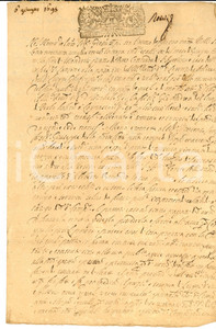 Documento originale, autentico 1695 LAGNASCO Don Michele VEGLIA vende terra a Vincenzo LANZONE *Manoscritto 1