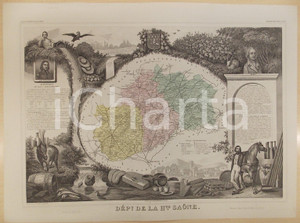 Stampa, bozzetto originale 1861 PARIS Atlas National de la France illustré Département de HAUTE SAONE n° 69 1