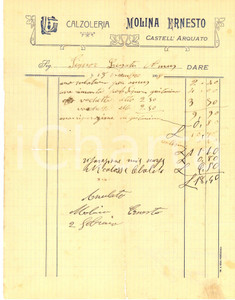 Documento originale, autentico 1908 CASTELL ARQUATO PC Calzoleria Ernesto MOLINO Fattura intestata 1