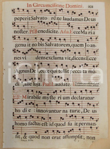 Libro, pubblicazione d epoca 1700 ca ANTIFONARIO ROMANO Pagina canti rosso nero per CIRCONCISIONE del Signore 1