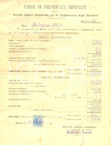Documento originale, autentico 1916 GENOVA Società Ligure Lombarda RAFFINAZIONE ZUCCHERI - Cassa di Previdenza 1
