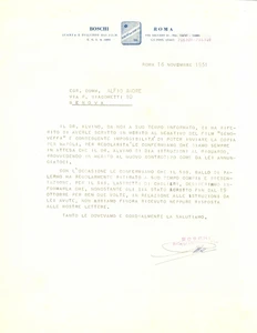 Documento originale, autentico 1951 ROMA CINEMA BOSCHI Lettera su distribuzione film   Genoveffa la racchia 1