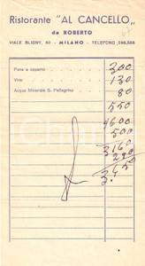 Materiale pubblicitario d’epoca 1967 MILANO Ristorante AL CANCELLO da Roberto Ricevuta 1