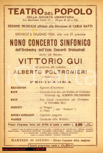 Materiale pubblicitario d’epoca 1924 MILANO Concerto Vittorio GUI violinista Alberto POLTRONIERI Teatro Popolo 1