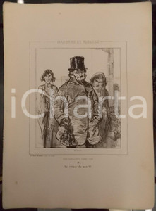 Stampa, bozzetto originale 1853 Paul GAVARNI Masques et visages  Les Anglais chez eux Tav. 10 Le marchÃ© 1