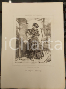 Stampa, bozzetto originale 1853 Paul GAVARNI Masques et visages  Les Anglais chez eux Tav. 7 Edimbourg 1