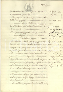 Documento originale, autentico 1873 CANTONE BRINA (AL) Sequestro stalla e cantine del debitore  Luigi NAVONE 1