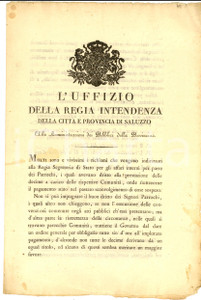 Documento originale, autentico 1816 SALUZZO CN RESTAURAZIONE Nuova riscossione delle decime parrocchiali 1