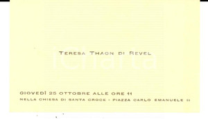 Oggetto da collezione cartaceo 1930 ca TORINO CHIESA DI SANTA CROCE Biglietto da visita Teresa THAON DI REVEL 1