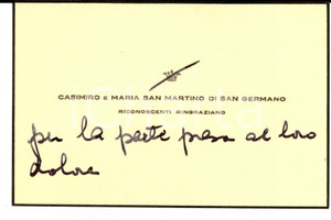 Autografo originale 1950 TORINO Biglietto Casimiro e Maria SAN MARTINO DI SAN GERMANO Autografo 1
