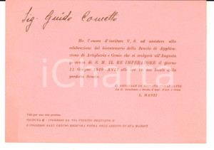 Documento originale, autentico 1939 TORINO Bicentenario Scuola di Applicazione di Artiglieria Invito 1