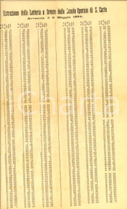 Documento originale, autentico 1884 TORINO Estrazione lotteria pro scuole tecniche SAN CARLO per gli operai 1