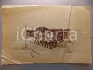 Stampa, bozzetto originale 1926 COMO Progetto Monumento ai Caduti  Edificio al BROLETTO Acquerellato 1