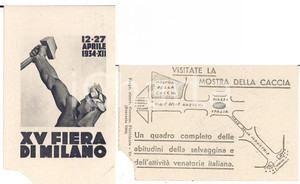 Oggetto da collezione cartaceo 1934 XV FIERA DI MILANO Biglietto pubblicitario MOSTRA DELLA CACCIA 1