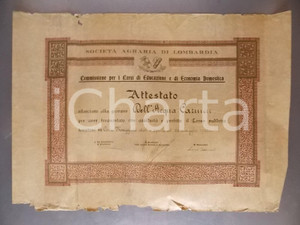 Documento originale, autentico 1938 CERRO MAGGIORE MI Attestato a Carmen DELL ACQUA corso economia domestica 1