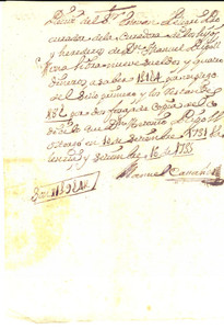 Documento originale, autentico 1735 VALENCIA Ricevuta Manuel CASSANEZ carte a donna Maria Grazia MANCA 1