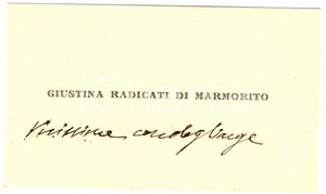 Autografo originale 1930 TORINO Biglietto Giustina RADICATI DI MARMORITO  Autografo 1