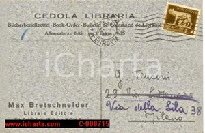 Cartolina originale da collezione 1941 ROMA Cedola libraio editore Max BRETSCHNEIDER Cartolina FP VG 1