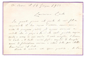 Autografo originale 1923 TORINO Biglietto autografo conte Prospero BALBI 1