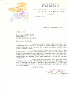 Documento originale, autentico 1947 ZEME PV Ditta PUGNI Legnami e imballaggi  Lettera per cotiche di pioppo 1