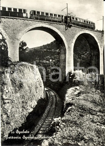 Cartolina originale da collezione 1950 ca FERROVIA SPOLETO  NORCIA PG Ponte di CAPRARECCIA ANIMATA con treno 1
