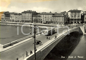 Cartolina originale da collezione 1957 PISA Ponte di MEZZO sul fiume ARNO *Cartolina ANIMATA con corriera FG VG 1